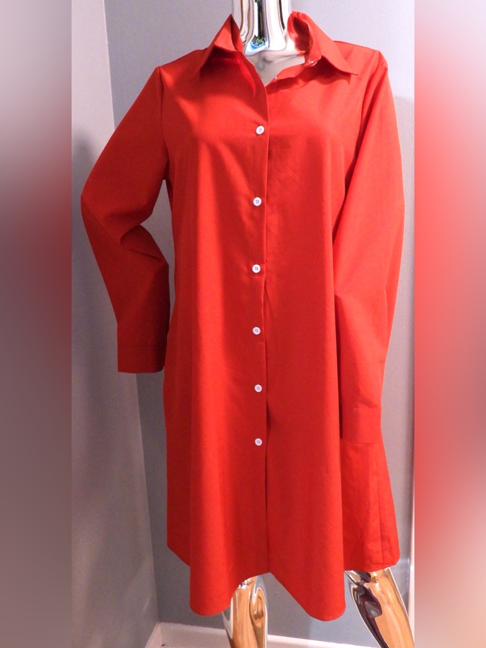 Women's Red Button-Front Shirt Dress
